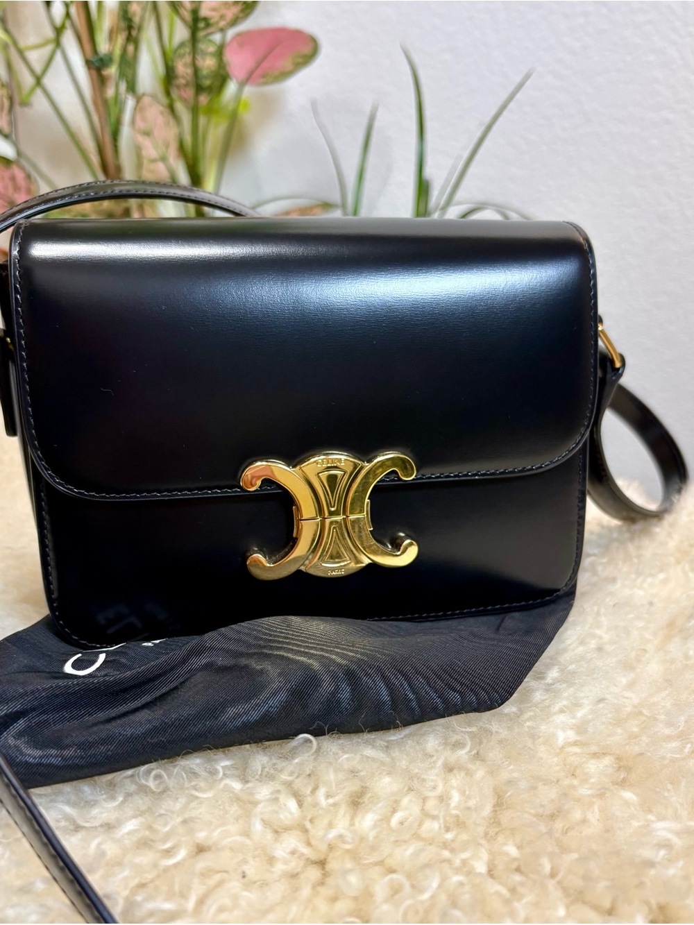 Celine Shiny Calfskin Teen Triomphe Black* Like New Condition